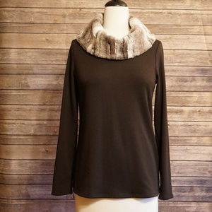 Saks Fifth Avenue brown sweater with faux fur trim